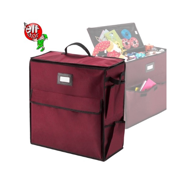 Hastings Home Gift Bag Organizer 20" Storage Tote with 4 Pockets for Wrap, TissuePaper, Ribbon, Boxes, Cards (Red) - 660600MFW