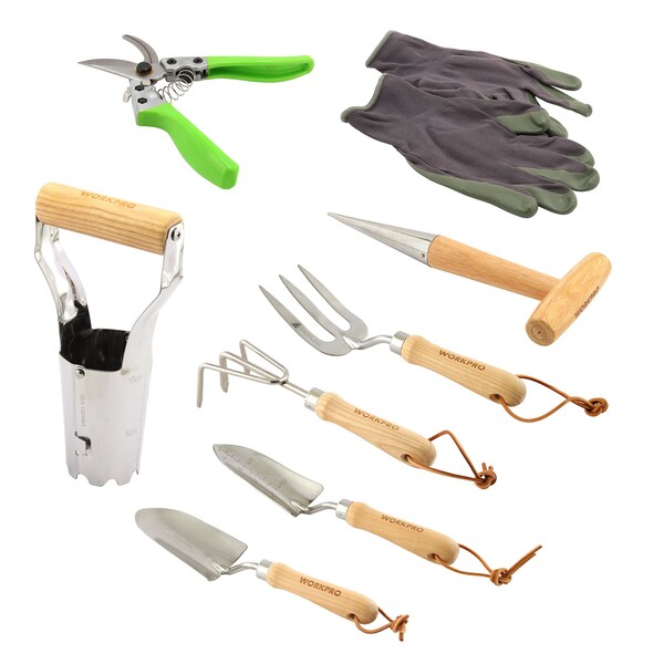 Prime-Line WORKPRO 9PC Garden Tool Set, Heavy-Duty SS, Storage Tote Bag, Gardening Gloves, 7 Hand Tools - W005009WE