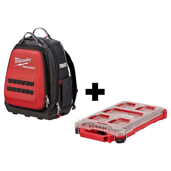 Milwaukee Tool PACKOUT Backpack + PACKOUT Low-Profile Compact Organizer - 48-22-8301, 48-22-8436