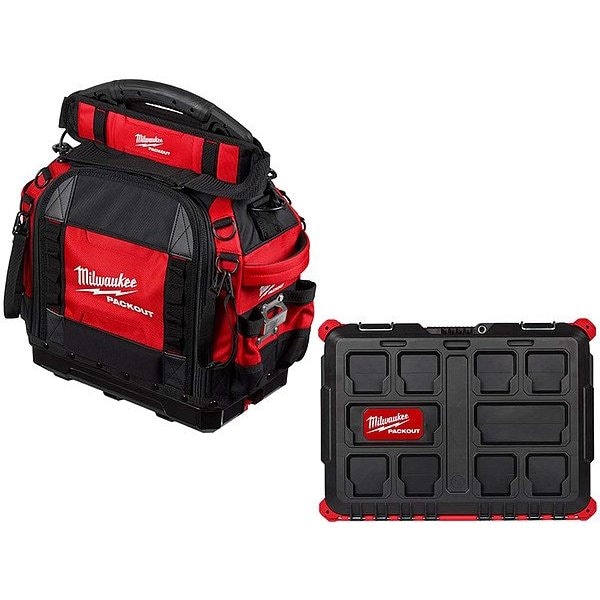 Milwaukee Tool & Equipment Structured Bag + Tool Box, Black, Red, Ballistic Nylon, 65 Pockets - 48-22-8316, 48-22-8424