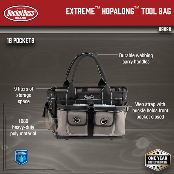 Bucket Boss Bag/Tote, Tool Tote, Extreme Hopalong, 1680 Heavy-Duty Poly Fabric - 65088