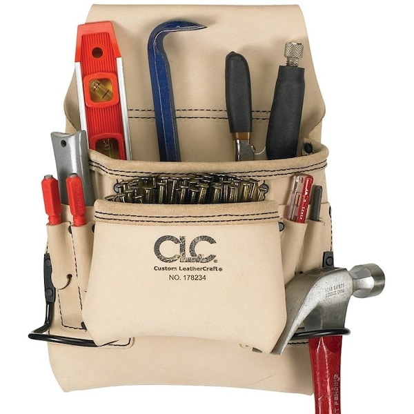 Clc Work Gear Tool Works Series Nail and Tool Bag, 8Pocket, Leather, White, 24 in W, 13 in H - 178234