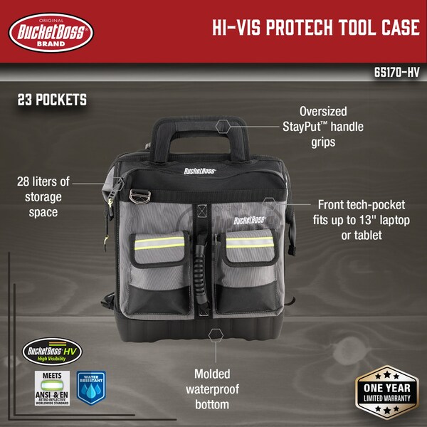 Bucket Boss HV ProTech Tool Case, Hvy Dty Poly Fabric, 1680 Heavy-Duty Poly Fabric, 16 Pockets - 65170-HV