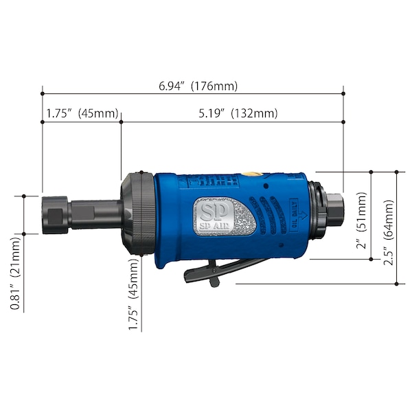 Sp Air 1/4" Heavy-Duty Straight Die Grinder - SP-7220