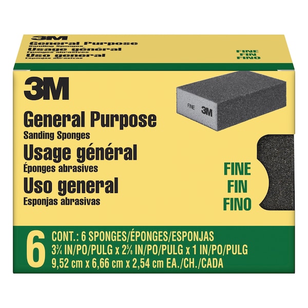 Esponja de lijado 3M, Fina, 3 3/4"L, 2 5/8"W, Paquete de 6 - CP001-6P-CC