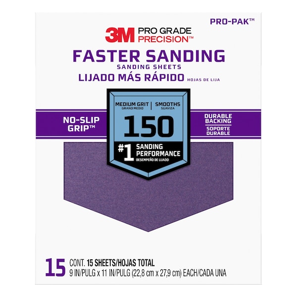 Hoja de lija 3M, Grano 150, 9"W, PK15 - 27150PGP-15