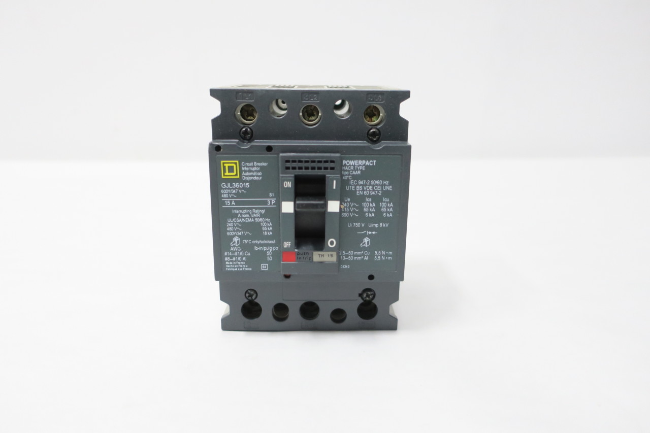 SQUARE D GJL36015 3P 15A AMP 600V-AC MOLDED CASE CIRCUIT BREAKER
