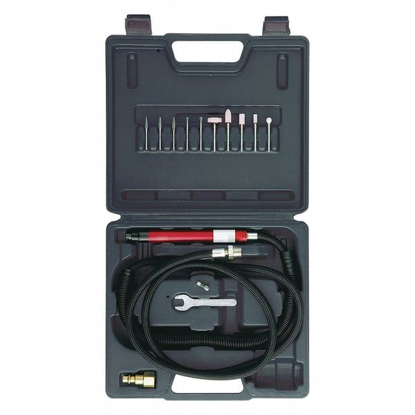 Chicago Pneumatic Straight Pencil Grinder Kit, 1/4 in NPT Air Inlet, 1/8" Collet, General, 60,000 RPM, 0.05 hp - CP9104QKIT