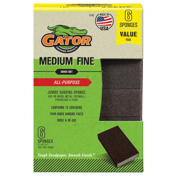 Esponjas de lijado Gator Finishing todo uso de grano medio/fino, tamaño jumbo - 4199.