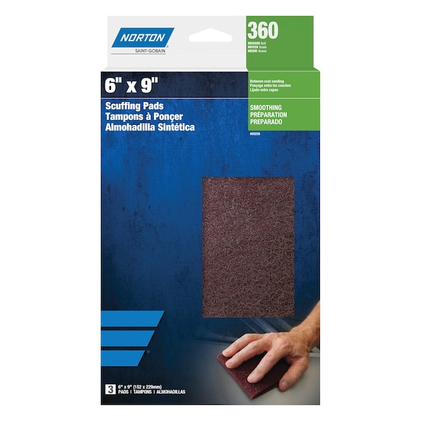 Norton Abrasives 6 x 9 pulgadas Bear-Tex Almohadilla de mano no tejida de óxido de aluminio, 3 piezas - 7660700256