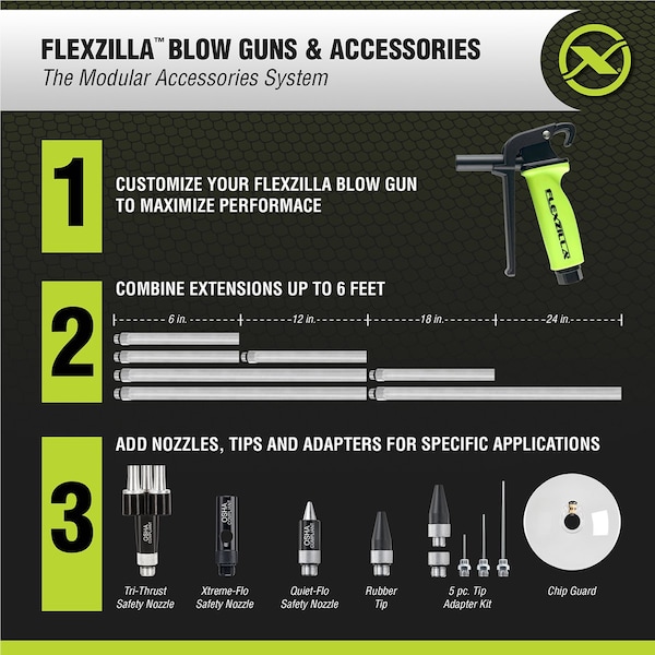 Legacy Mfg Flexzilla X3 Blow Gun Kit 11-Piece, Zillagreen, 1EA - AG1211FZ