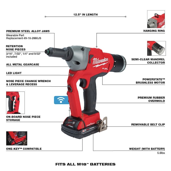 Milwaukee Tool M18 FUEL 1/4 in. Blind Rivet Tool with ONE-KEY Kit - 2660-22CT