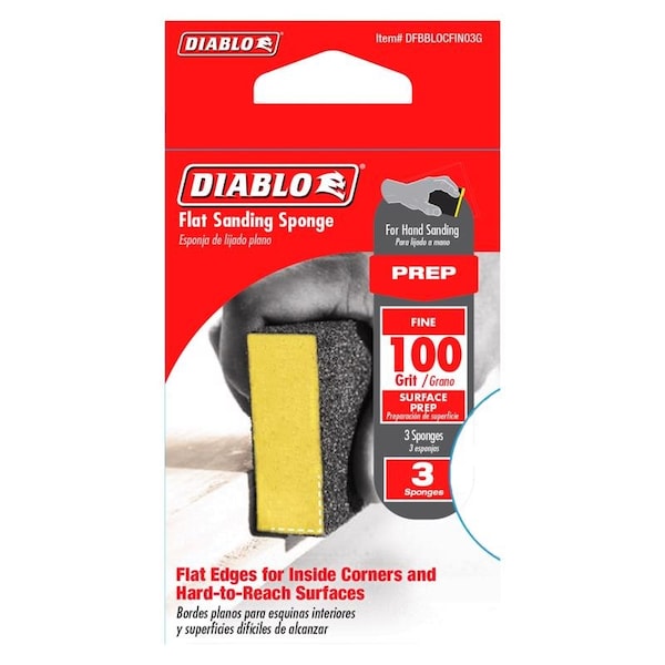 Diablo 4 pulgadas de largo X 2-1/2 pulgadas de ancho X 1 pulgada de grano fino de 100 - Esponja de lijado de superficie plana.