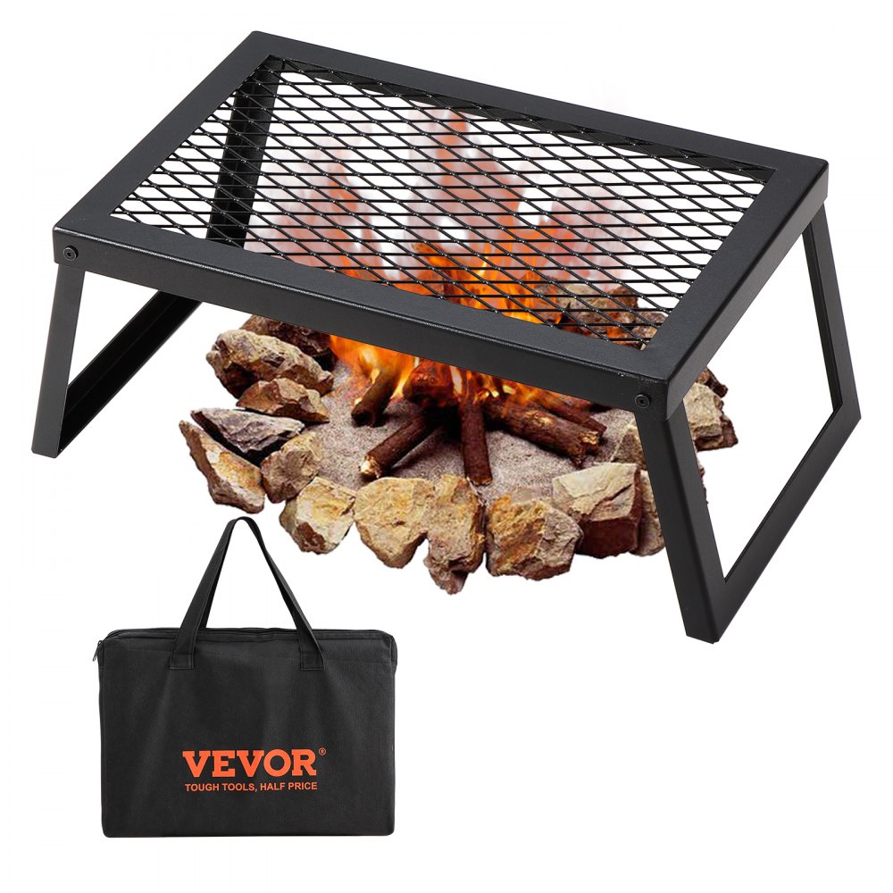 VEVOR Folding Campfire Grill, Heavy Duty Steel Mesh Grate, 18" Portable Camping Grates Over Fire Pit, Camp Fire Cooking Equipment with Legs Carrying Bag, Grilling Rack for Outdoor Open Flame Cooking - ZDYYKJZDG18120J5TV0