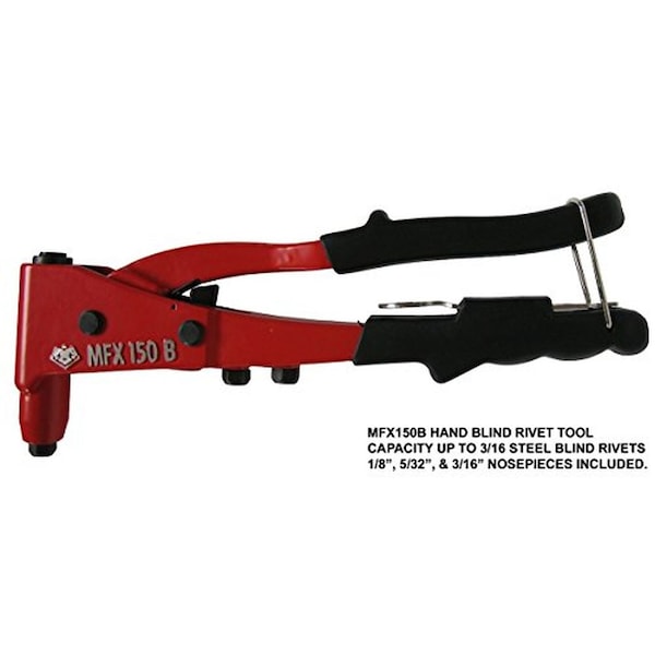 Irwin HandBlndRivetTool, Cap Up To 3/16 StlBlnd Rivets Nosepieces Included - MFX150B