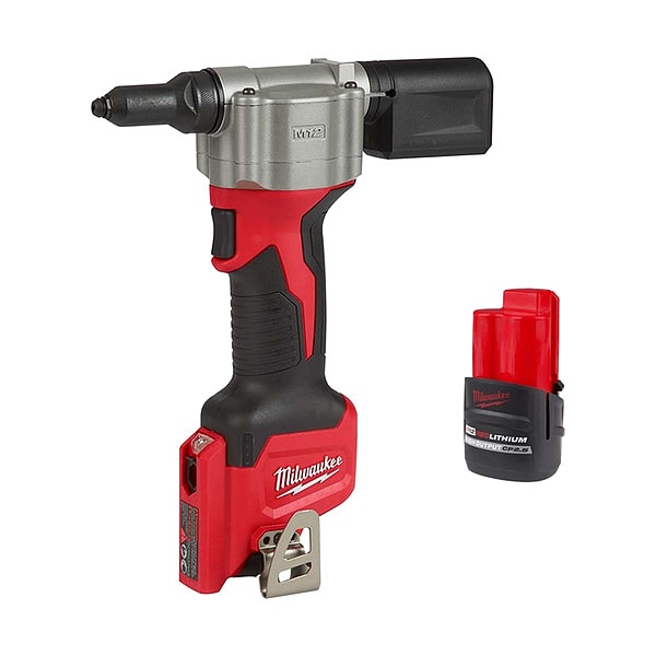 Milwaukee Tool M12 Rivet Tool + M12 HIGH OUTPUT CP2.5 Battery Pack - 2550-20, 48-11-2425