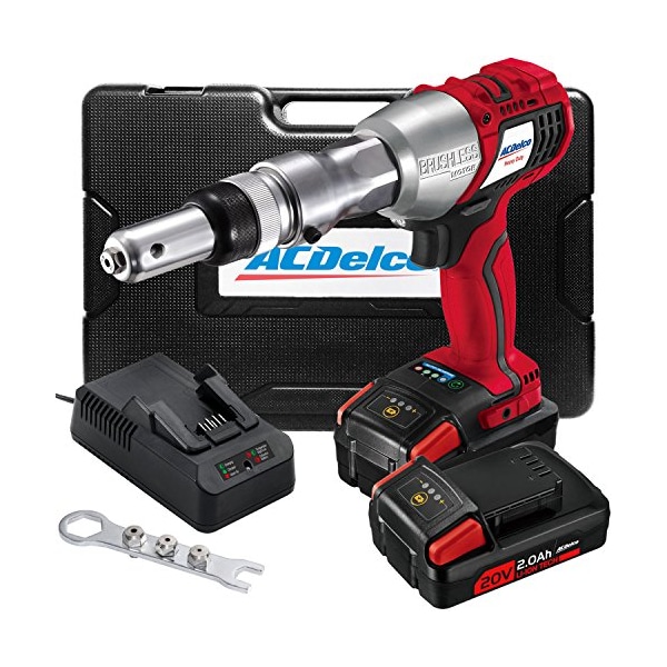 Acdelco P20 BRUSHLESS Rivet Gun Tool Kit, 2-Battery Kit w/Nose Pieces - ARV20104B