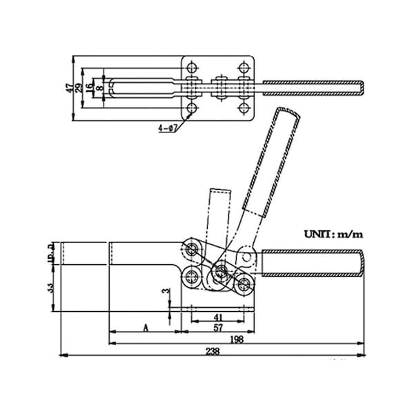 Hhip Horizontal Long U-Bar Flanged Base Toggle Clamp 500 lbs Capacity - 3900-0369