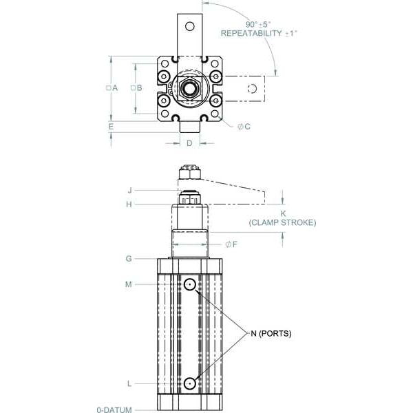 De-Sta-Co Pneumatic Swing Clamp, LH Swing, 105 Lb - 9540-2L