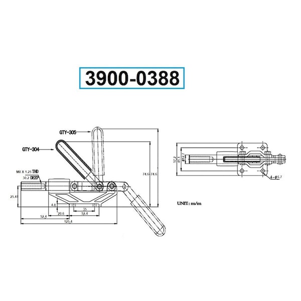 Hhip Push & Pull Clamp With 45 Degree Handle & 500 lbs Holding Capacity - 3900-0388