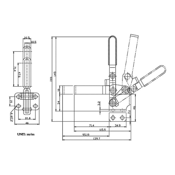 Hhip Vertical Flanged Base U-Bar Toggle Clamp - 500 lbs Holding Pressure - 3900-0344
