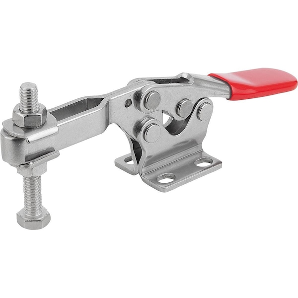 Kipp Toggle Clamp Std L=173, Form:C Stainless Steel, Horizontal Foot, Comp:Plastic, Comp:Red, F2=3200 - K1240.133200