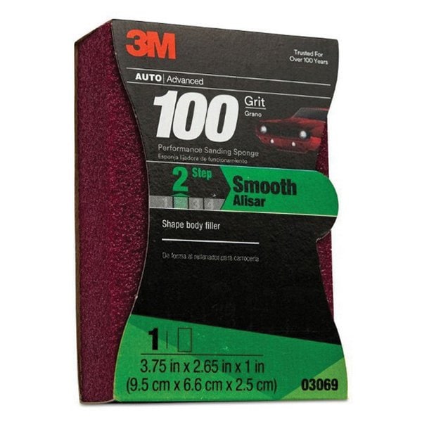 Esponja de lija de alto rendimiento 3M, 03069, 1 pulgada x 2-5/8 pulgadas, 100 granos.