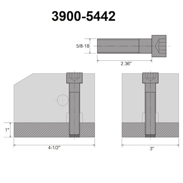 Hhip KDK-150 Style T-Nut Blank 1 X 3 X 4-1/2 With Screw 5/8-18 X 60mm - 3900-5442