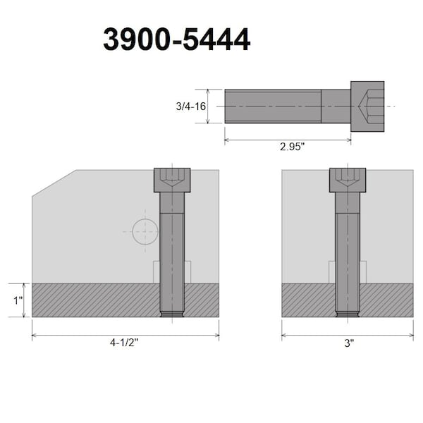 Hhip KDK-200 Style T-Nut Blank 1 X 3 X 4-1/2 With Screw 3/4-16 X 75mm - 3900-5444
