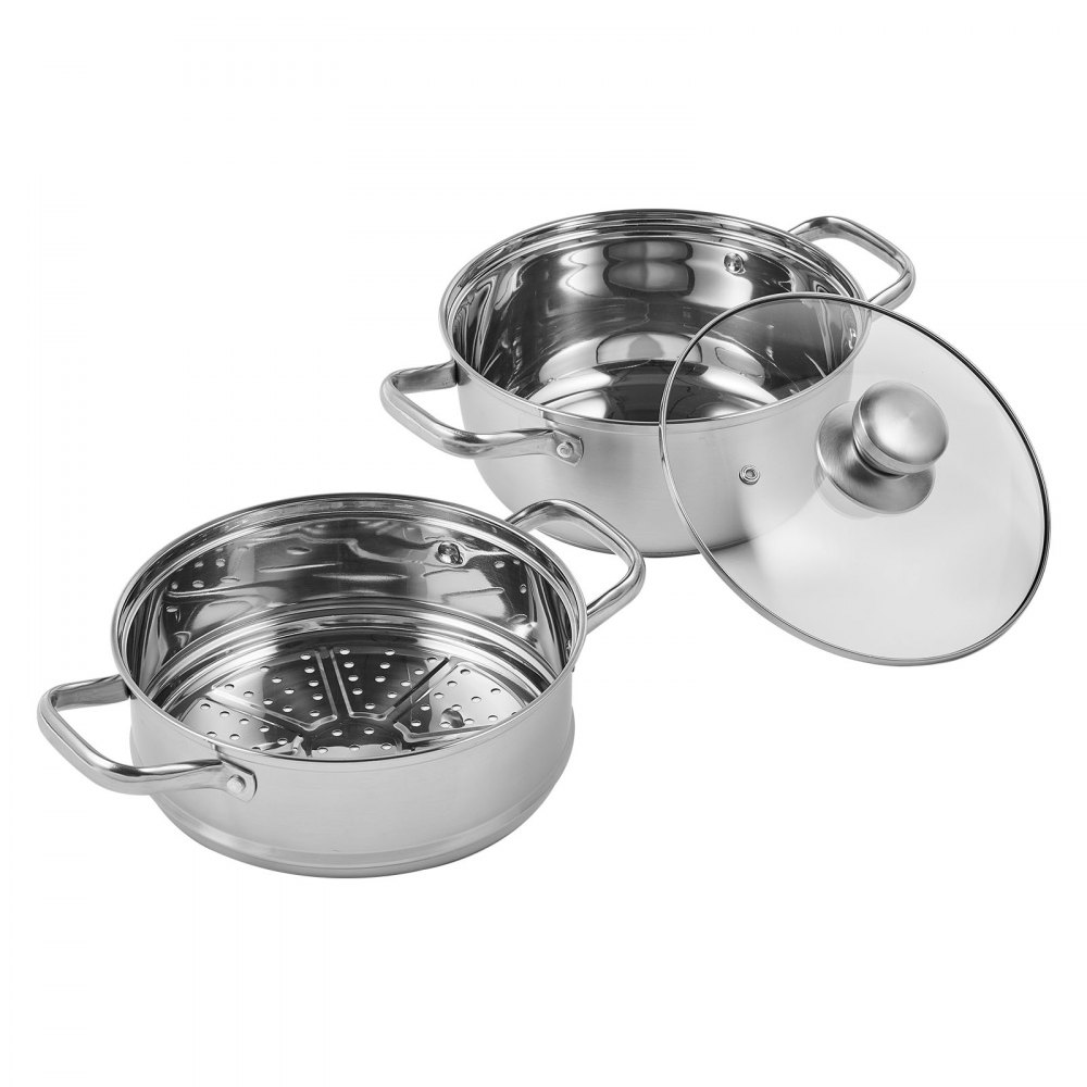 VEVOR Steamer Pot, 8.66in/22cm Steamer Pot for Cooking with 3QT Stock Pot and Vegetable Steamer, Large Capacity Stainless Steel Food Steamer Cookware with Lid for Gas Electric Induction Grill Stove - DCZG22CM0000ZMOIHV0