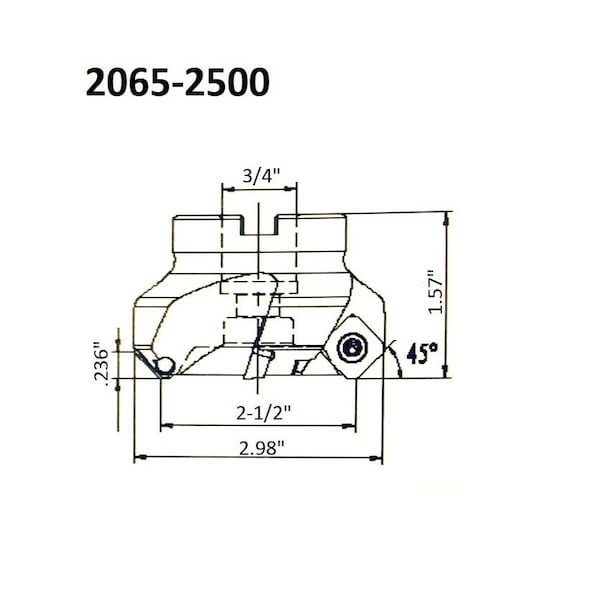 Hhip 2-1/2" X 3/4 Bore 45 Degree SE Indexable Face Mill - 2065-2500