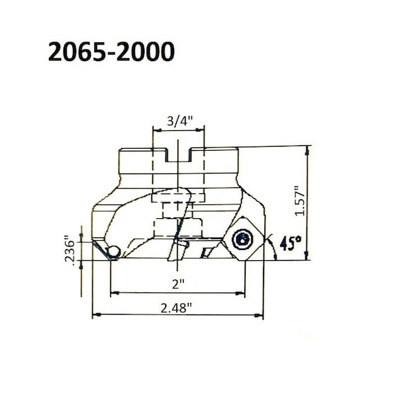 Hhip 2" X 3/4 Bore 45 Degree SE Indexable Face Mill - 2065-2000