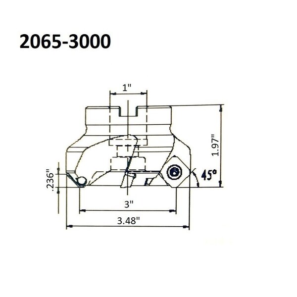 Hhip 3" X 1 Bore 45 Degree Single End Indexable Face Mill - 2065-3000