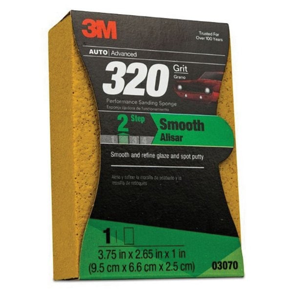 Esponja de lijado de alto rendimiento 3M, 03070, 320 grano, 3.75 pulgadas x 2.65 pulgadas x 1 pulgada - 7010300638