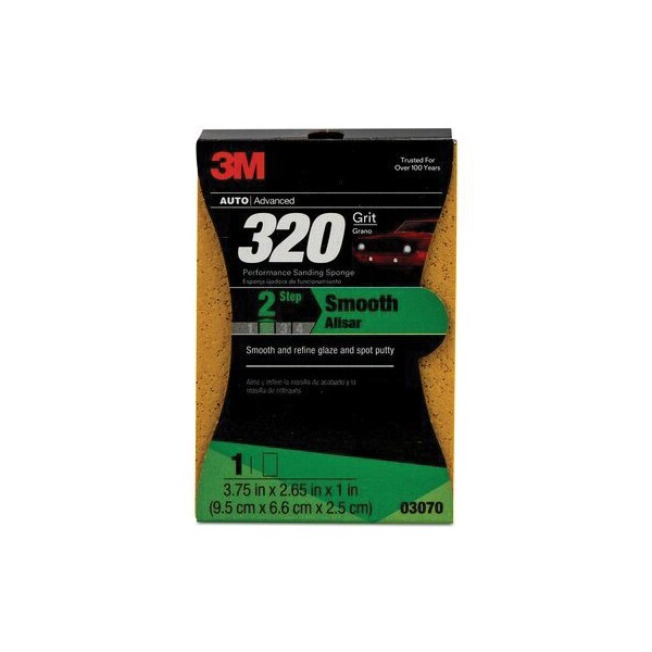 Esponja de lijado de alto rendimiento 3M, 03070, 320 grano, 3.75 pulgadas x 2.65 pulgadas x 1 pulgada - 7010300638