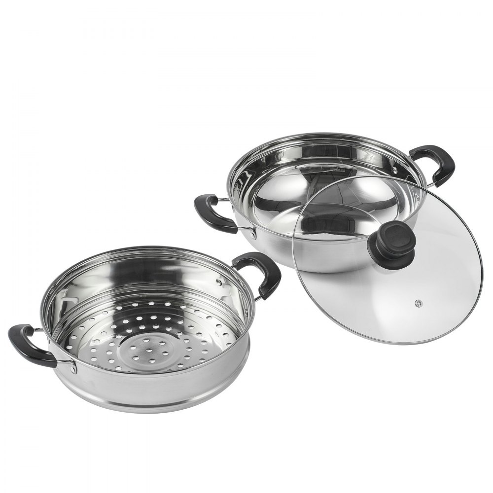 VEVOR Steamer Pot, 11in/28cm Steamer Pot for Cooking with 3QT Stock Pot and Vegetable Steamer, Food-Grade 304 Stainless Steel Food Steamer Cookware with Lid for Gas Electric Induction Grill Stove - DCZG28CM00009GWUDV0