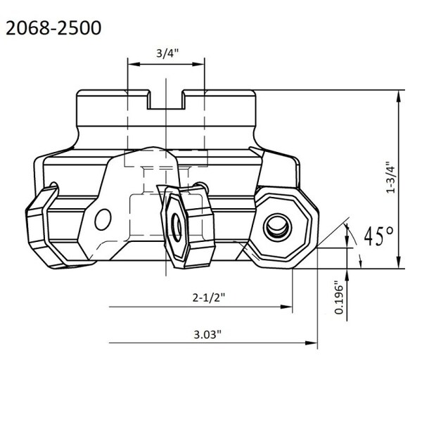 Hhip 2-1/2" X 3/4 Bore 45 Degree Octagon 5 Insert Indexable Face Mill - 2068-2500