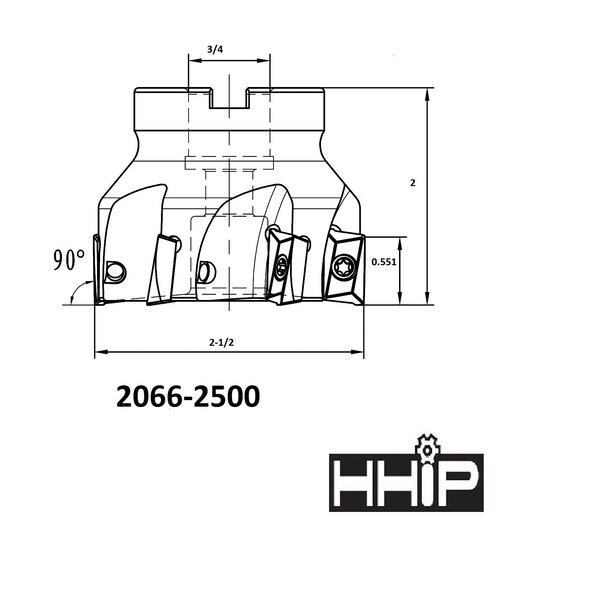 Hhip 2-1/2" X 3/4 Bore 90 Degree APKT-160408 Indexable Face Mill - 2066-2500