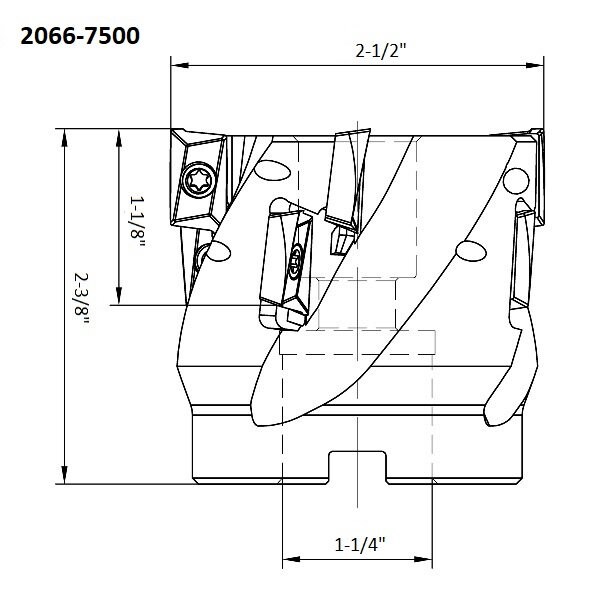 Hhip 2-1/2 X 1" Bore Coolant Helical APKT-160408 Indexable Face Mill - 2066-7500