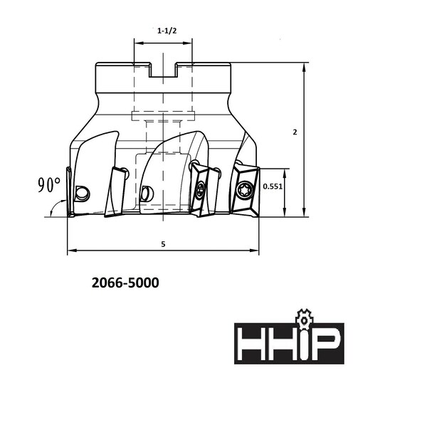 Hhip 5" X 1-1/2 Bore 90 Degree APKT-160408 Indexable Face Mill - 2066-5000