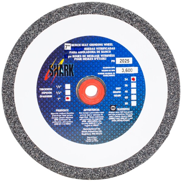 Shark Industries 7-in. x 1-in. x 1-in. Bench Seat Grinding Wheel 24 Grit, Aluminum Oxide - 2025