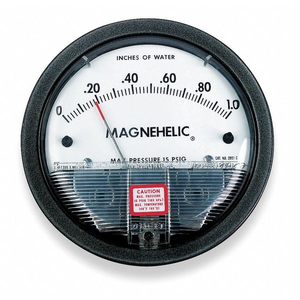 Dwyer Instruments Differential pressure gage, range 0-25" w.c., minor divisions .50. - 2025