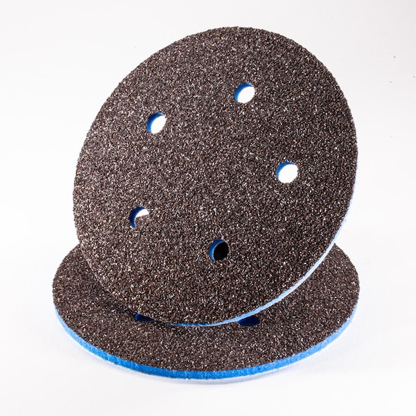 Relleno de esponja Uneeda EKASILK PLUS de 5mm de grosor, 5" medio (120-150 Grit Finish) 5 agujeros Almohadilla de lijado de gancho y lazo - P-105652