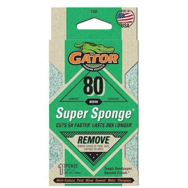 Gator Finishing AlumiNext Sandpaper Elimina Súper Esponja, 80 Medio Grano - 7300