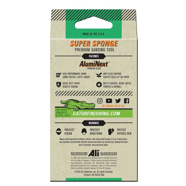 Gator Finishing AlumiNext Sandpaper Elimina Súper Esponja, 80 Medio Grano - 7300