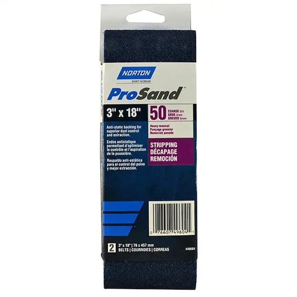 Norton Co 3" x 18" ProSand BlueFire Cinturón de Lija Portátil 50 Granos, Paquete de 2 - 02231