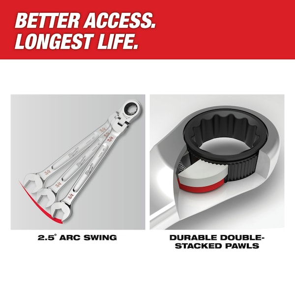 Llave combinada Milwaukee Tool de cabeza flexible de 15/16 pulgadas - 45-96-9821