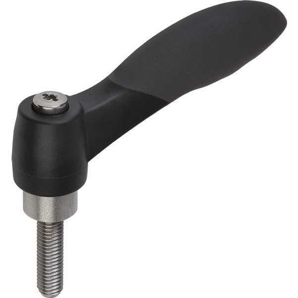 Kipp Adjustable Handle, Soft Touch, Size: 1 1/4-20X50 Plastic, Black RAL 7021, Comp: Stainless Steel - K0126.1A201X50