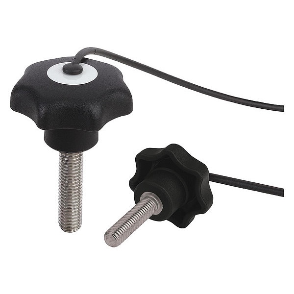 Kipp Star Grip w. Safety Lanyard, DIN 6336 Similar, D=M16X45, D1= 63, Steel, Black Plastic, Cap Red - K0155.7166X45