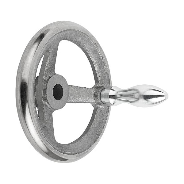 Kipp Handwheel, DIN 950, D1= 125 mm, Bore D2= 0.5", Gray Cast Iron, Machine Handle Revolving, Steel - K0671.4125XCP